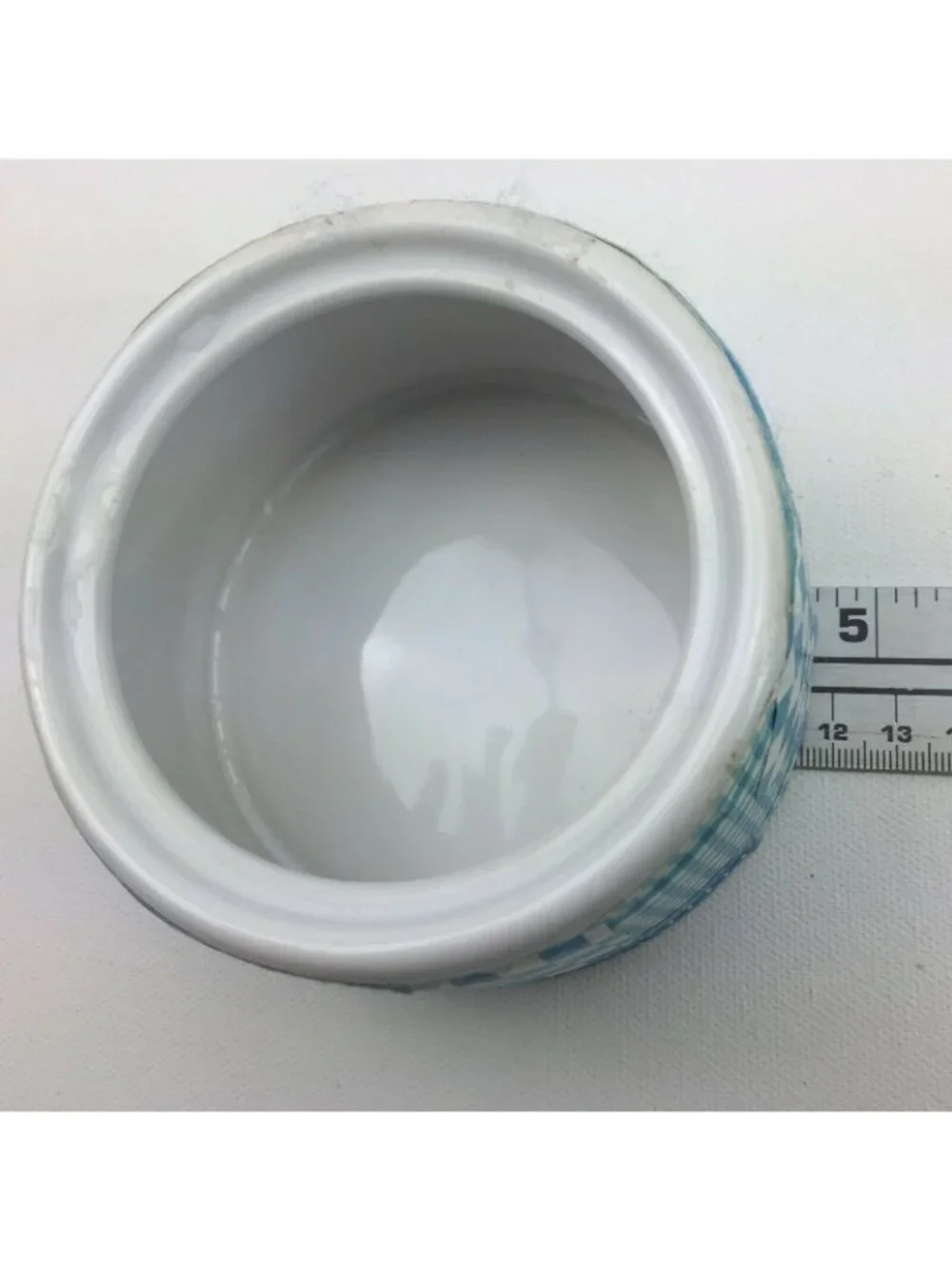 Homemade Ceramic Bathroom Cotton Jar Lid Blue White Gingham Check Plaid